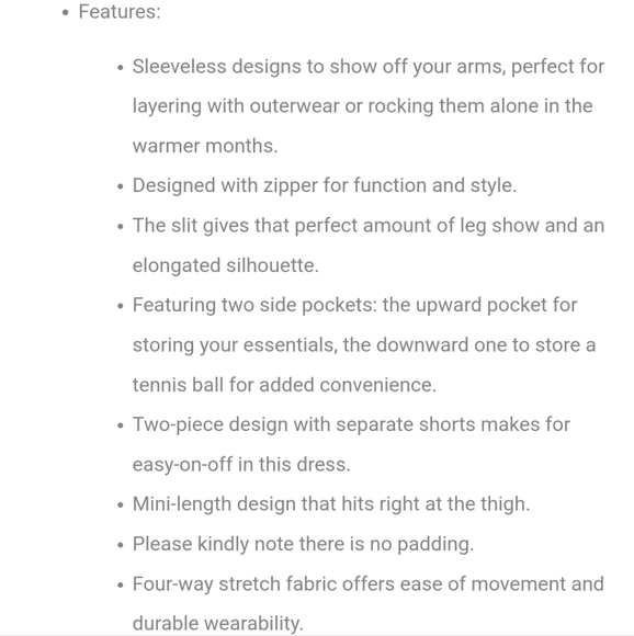 Zipper Racerback Split Side Pocket 2-Piece Mini Tennis Active Dress - Picture 6 of 6